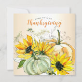 Thanksgiving Diner Zonnebloem Bloemen en Pompoenen Kaart (Voorkant)