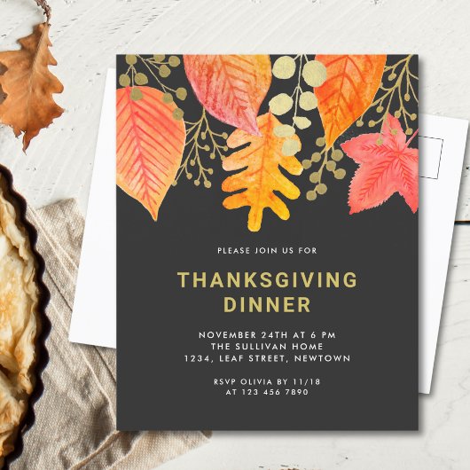 Thanksgiving Diner Zwart Uitnodiging Briefkaart