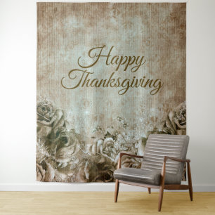 Thanksgiving Dinerfeest Bloemrijke Rustieke Vintag Wandkleed