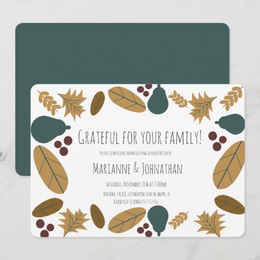 Thanksgiving-dinerfeest groene parelkrans kaart (Voorkant / Achterkant)