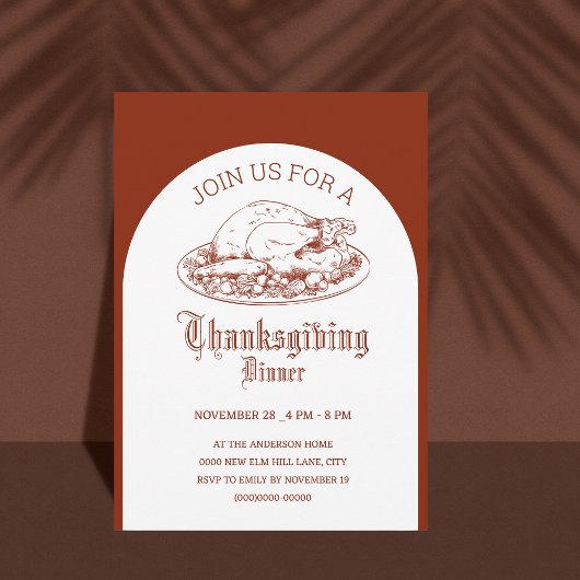 Thanksgiving dinerfeest wit& bruin minimaal kaart