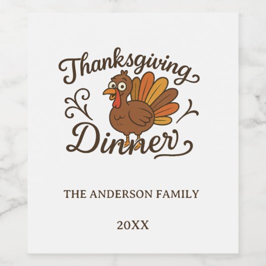 Thanksgiving dinerkalkoen wijn etiket (Enkel label)