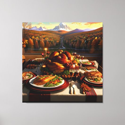 Thanksgiving Dinertafel Herfstlandschap Canvas Afdruk (Voorkant)