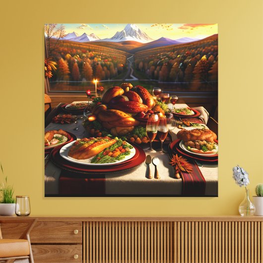 Thanksgiving Dinertafel Herfstlandschap Canvas Afdruk (Insitu (Woonkamer))