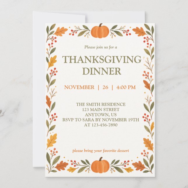 Thanksgiving-dineruitnodiging (Voorkant)