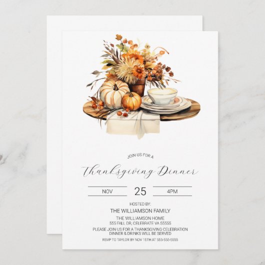 Thanksgiving dineruitnodiging, Herfst viering Kaart (Voorkant / Achterkant)