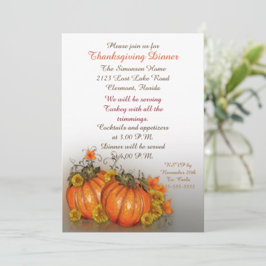 Thanksgiving dineruitnodiging kaart (Staand voorkant)