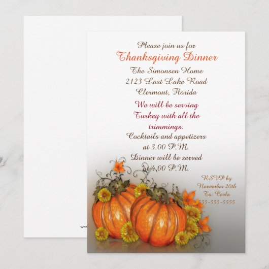 Thanksgiving dineruitnodiging kaart (Voorkant / Achterkant)