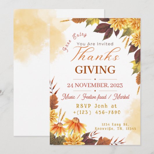 Thanksgiving dinerUitnodiging sjabloon Kaart (Voorkant / Achterkant)