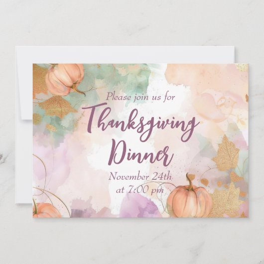 Thanksgiving Dinner Aquarel Pompoen Uitnodiging (Voorkant)