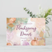 Thanksgiving Dinner Aquarel Pompoen Uitnodiging (Staand voorkant)