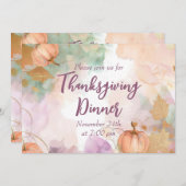 Thanksgiving Dinner Aquarel Pompoen Uitnodiging (Voorkant / Achterkant)