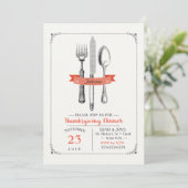 Thanksgiving Dinner Bestek Perzik Grijs Kaart (Staand voorkant)