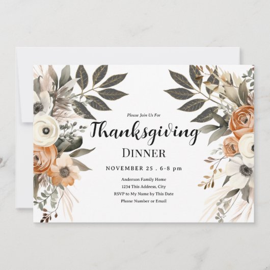 Thanksgiving Dinner Bloemstuk Horizontale Uitnodig Kaart (Voorkant)