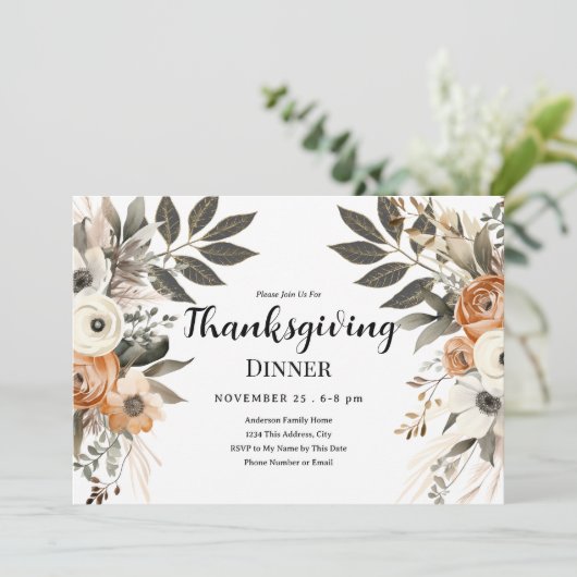 Thanksgiving Dinner Bloemstuk Horizontale Uitnodig Kaart (Staand voorkant)