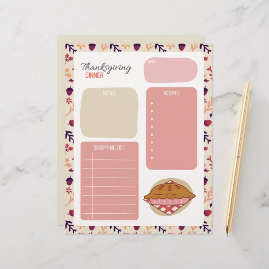 Thanksgiving Dinner boodschappenlijst (Voorkant / Achterkant in situ)