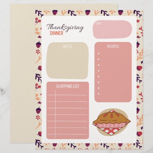 Thanksgiving Dinner boodschappenlijst (Voorkant / Achterkant)