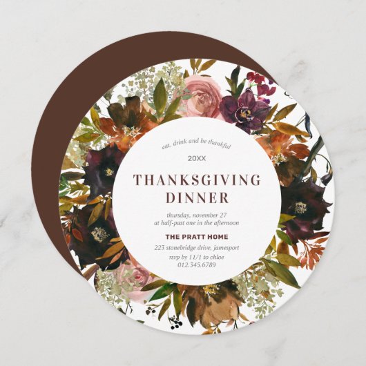Thanksgiving Dinner Burgundy Red Floral Modern Kaart (Voorkant / Achterkant)