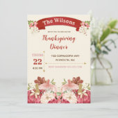 Thanksgiving Dinner Cranberry Ivoor Goud Kaart (Staand voorkant)