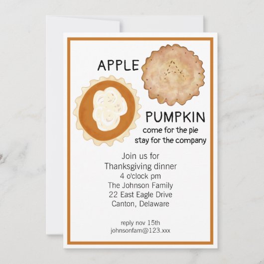 Thanksgiving Dinner en Pie Kaart (Voorkant)