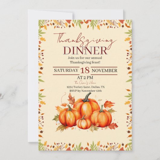 Thanksgiving Dinner Feestje Kaart (Voorkant)