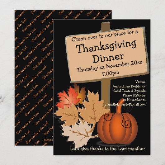 THANKSGIVING DINNER Fun Pumpkin Leaves Kaart (Voorkant / Achterkant)