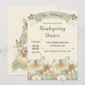 Thanksgiving Dinner Green Ivory Brown Gold Kaart (Voorkant / Achterkant)