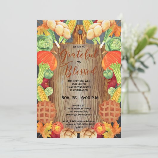 Thanksgiving Dinner-Harvest Grateful Blessed Kaart (Staand voorkant)