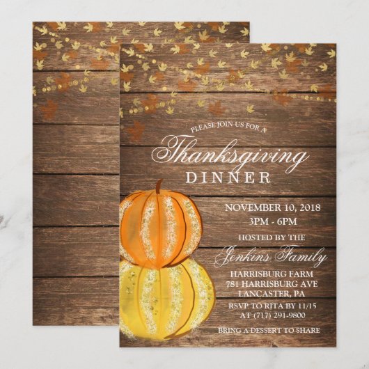Thanksgiving Dinner Herfst Pompoen Uitnodiging (Voorkant / Achterkant)