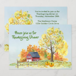 Thanksgiving Dinner Herfst Scene Pumpkins Kaart