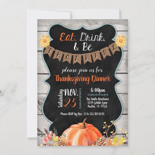 Thanksgiving Dinner Invitation Burlap Chalkboard Kaart (Voorkant)