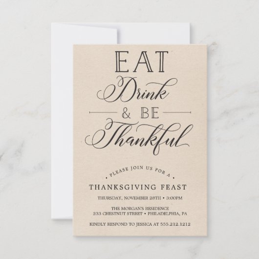 Thanksgiving Dinner Invitation - Eten, Drinken Kaart (Voorkant)