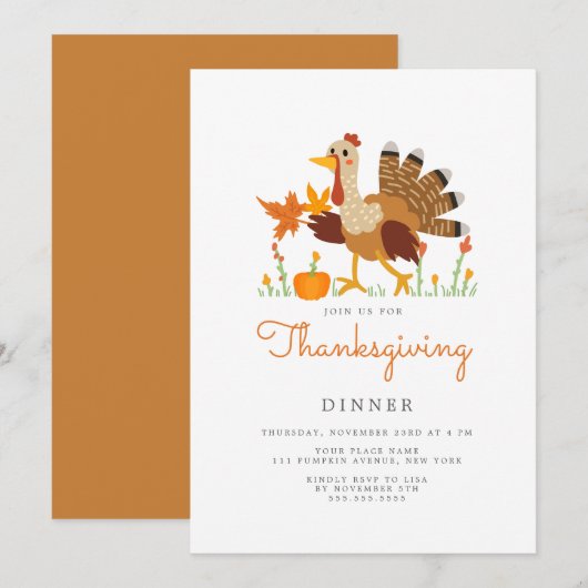 Thanksgiving Dinner Invitation Flat Card Feestdagenkaart (Voorkant / Achterkant)