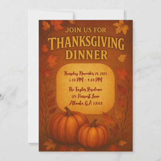Thanksgiving Dinner Invitation | Herfstbladeren & Kaart (Voorkant)