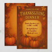 Thanksgiving Dinner Invitation | Herfstbladeren & Kaart (Voorkant / Achterkant)