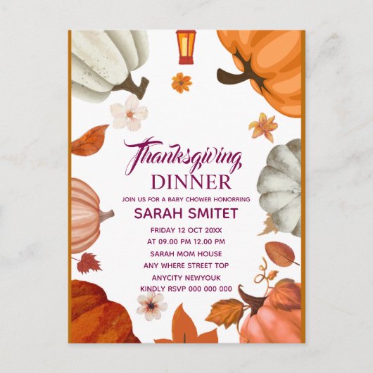 Thanksgiving Dinner Invitation | Laten we Invi ver Briefkaart (Voorkant)