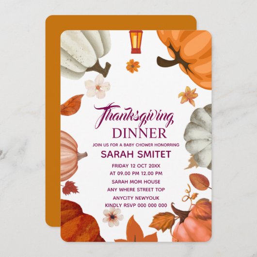 Thanksgiving Dinner Invitation | Laten we Invi ver Kaart (Voorkant / Achterkant)