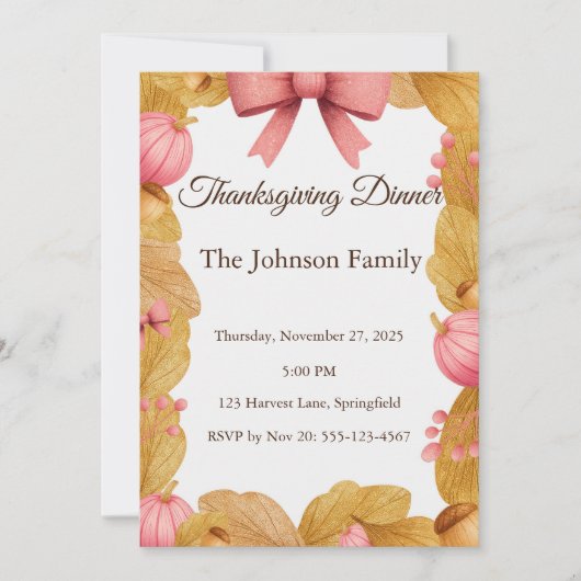 Thanksgiving Dinner Invitation met Herfstkrans Kaart (Voorkant)