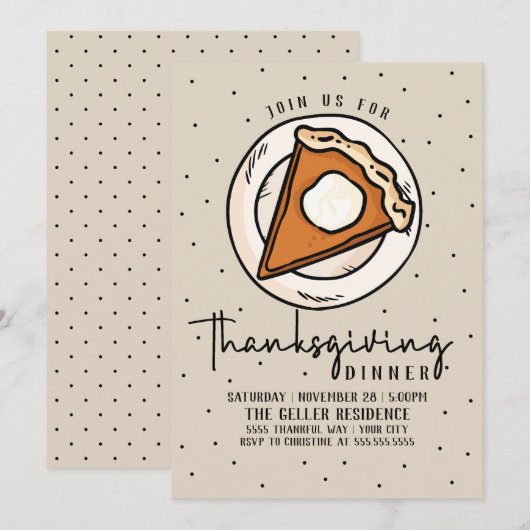 Thanksgiving Dinner Invitation Pumpkin Pie Kaart (Voorkant / Achterkant)