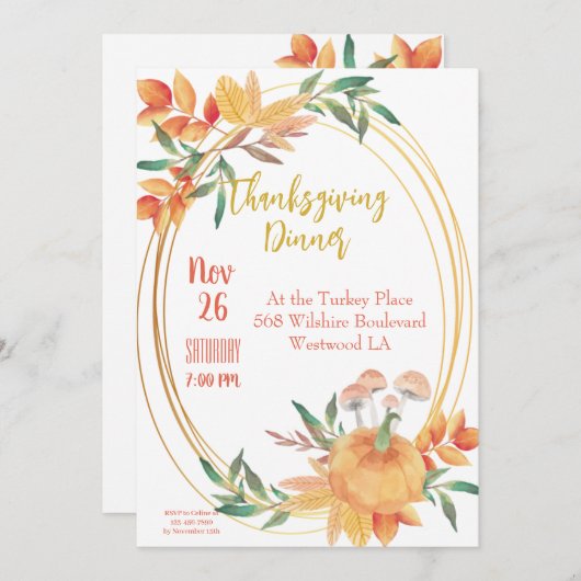 Thanksgiving Dinner Invitation Sjabloon Kaart (Voorkant / Achterkant)