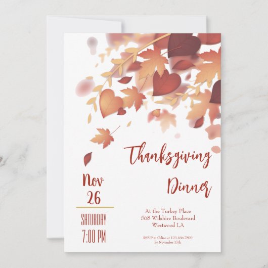 Thanksgiving Dinner Invitation Sjabloon Kaart (Voorkant)
