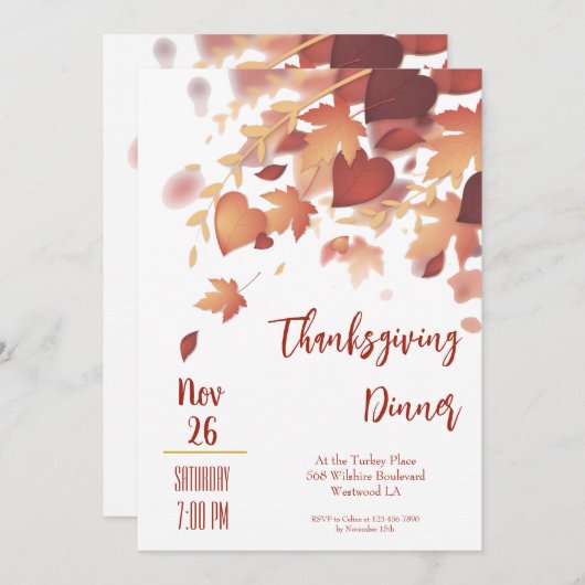 Thanksgiving Dinner Invitation Sjabloon Kaart (Voorkant / Achterkant)