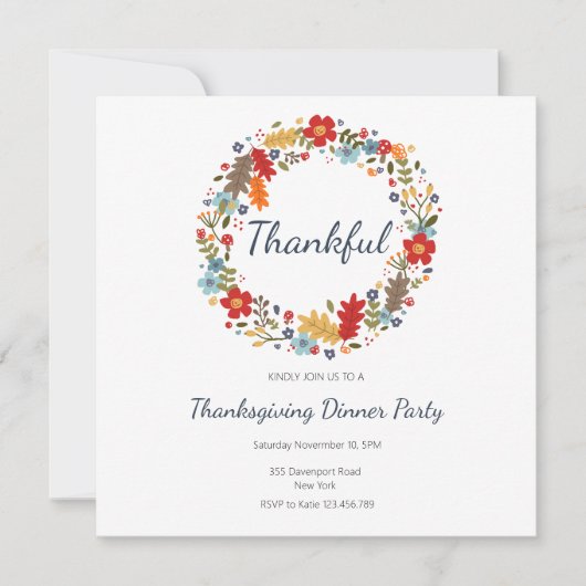 Thanksgiving Dinner Invitation Thankful Wreath Bedankkaart (Voorkant)