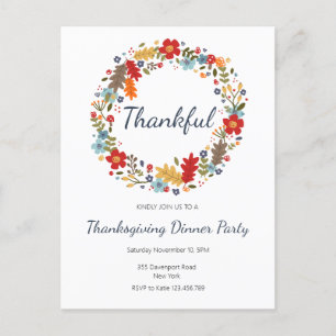 Thanksgiving Dinner Invitation Thankful Wreath Briefkaart