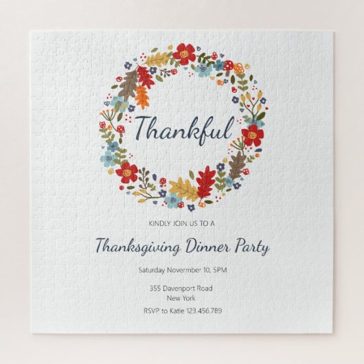 Thanksgiving Dinner Invitation Thankful Wreath Legpuzzel (Verticaal)