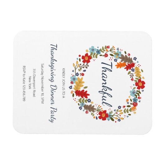 Thanksgiving Dinner Invitation Thankful Wreath Magneet (Horizontaal)