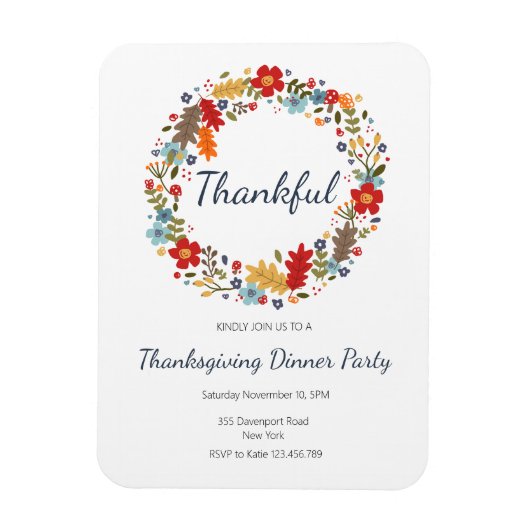 Thanksgiving Dinner Invitation Thankful Wreath Magneet (Verticaal)