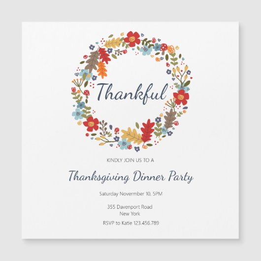 Thanksgiving Dinner Invitation Thankful Wreath Magnetische Uitnodiging (Voorkant)