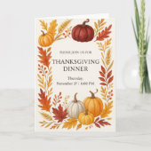 Thanksgiving Dinner Invitation Watercolor Pumpkins Kaart (Voorkant)