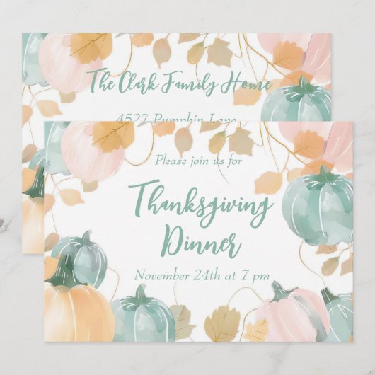 Thanksgiving Dinner Invitation Waterverf Pompoen Kaart (Voorkant / Achterkant)